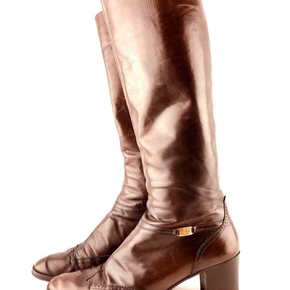 Salvatore Ferragamo Tall Boots Womens 7 Brown Leat - Picture 2 of 8